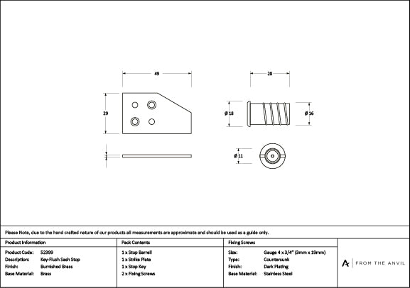 Burnished Brass Key-Flush Sash Stop