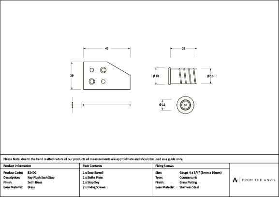 Satin Brass Key-Flush Sash Stop