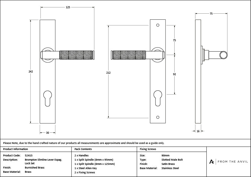 Burnished Brass Brompton Slimline Lever Espag. Lock Set