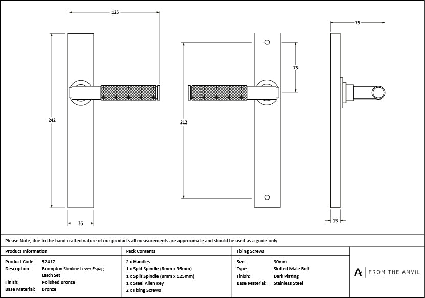 Polished Bronze Brompton Slimline Lever Espag. Latch Set