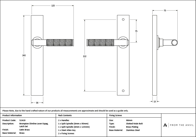 Satin Brass Brompton Slimline Lever Espag. Latch Set