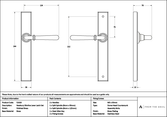 Polished Brass Newbury Slimline Lever Espag. Latch Set
