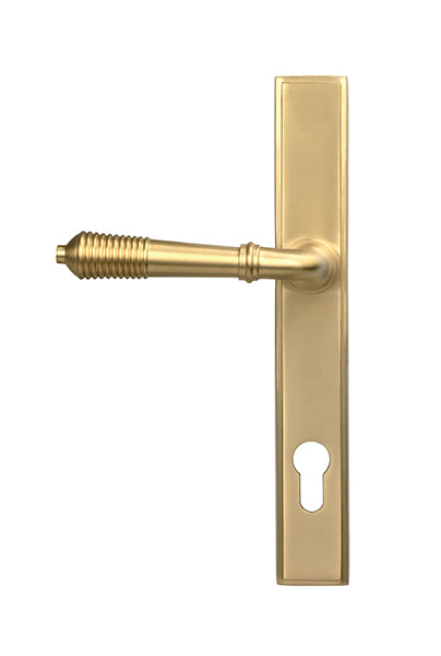 Satin Brass Reeded Slimline Lever Espag. Lock Set