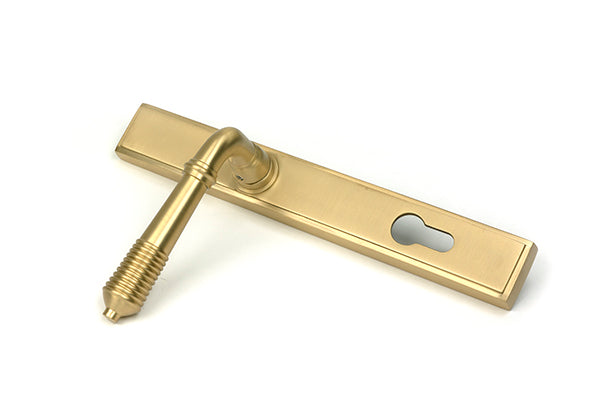 Satin Brass Reeded Slimline Lever Espag. Lock Set