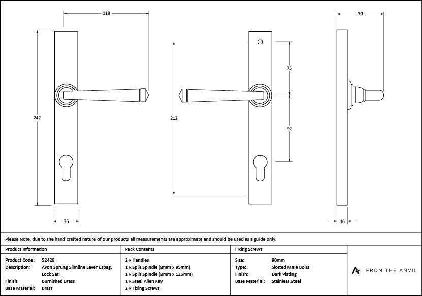 Burnished Brass Avon Slimline Lever Espag. Lock Set