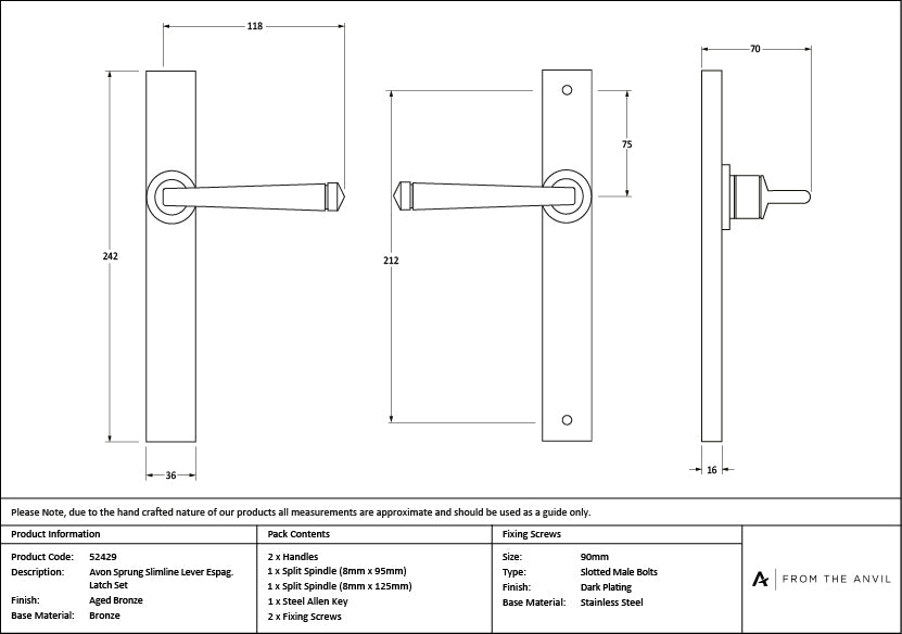 Aged Bronze Avon Slimline Lever Latch Set