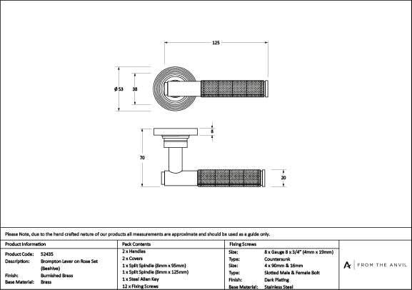Burnished Brass Brompton Lever on Rose Set (Beehive)