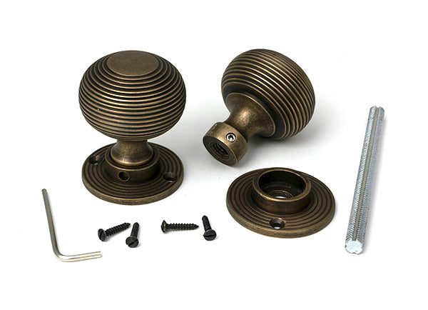Burnished Brass Heavy Beehive Mortice/Rim Knob Set