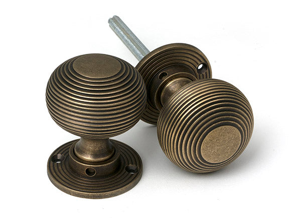 Burnished Brass Heavy Beehive Mortice/Rim Knob Set
