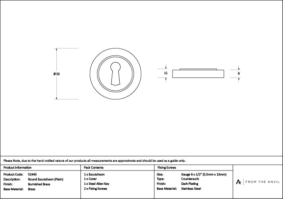 Burnished Brass Round Escutcheon (Plain)