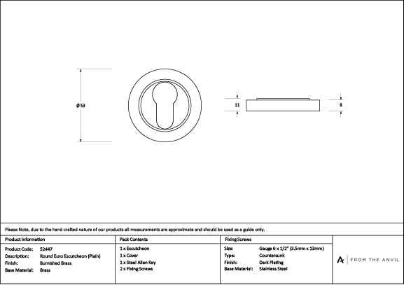 Burnished Brass Round Euro Escutcheon (Plain)