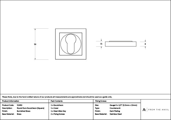 Burnished Brass Round Euro Escutcheon (Square)