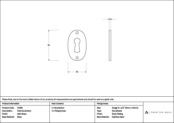 Satin Brass Oval Escutcheon