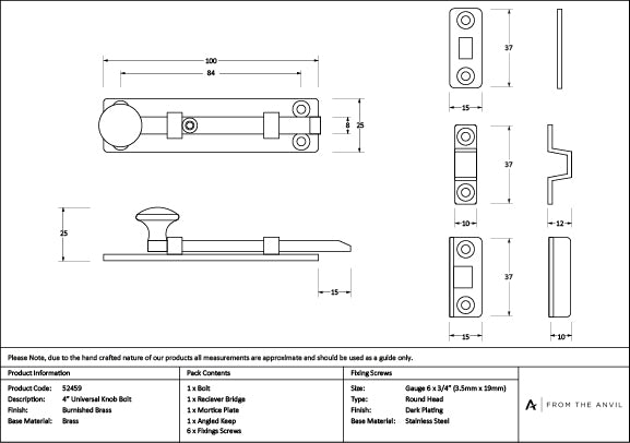 Burnished Brass 4" Universal Bolt