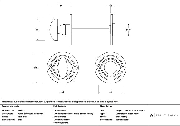 Satin Brass Round Bathroom Thumbturn