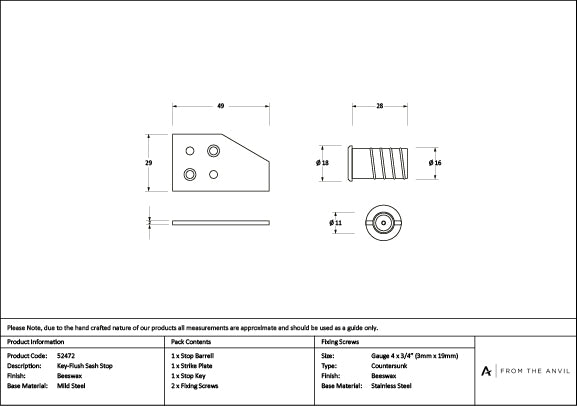 Beeswax Key-Flush Sash Stop