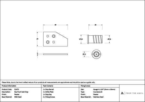 Pewter Key-Flush Sash Stop