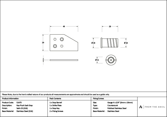 Satin Marine SS (316) Key-Flush Sash Stop