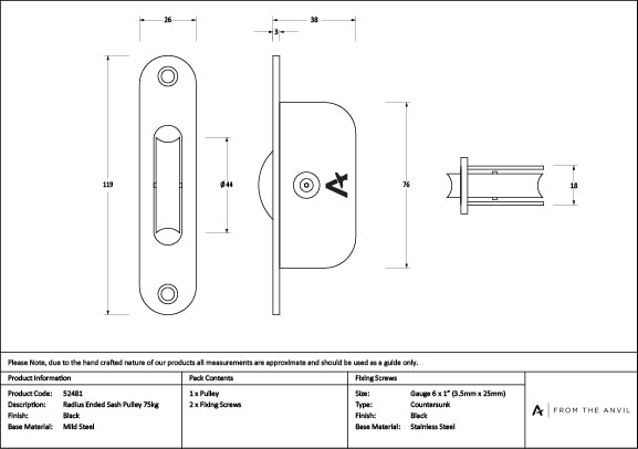 Black Radiused Sash Pulley 75kg