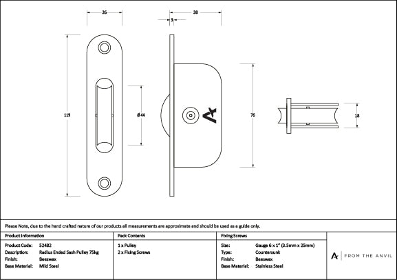 Beeswax Radiused Sash Pulley 75kg