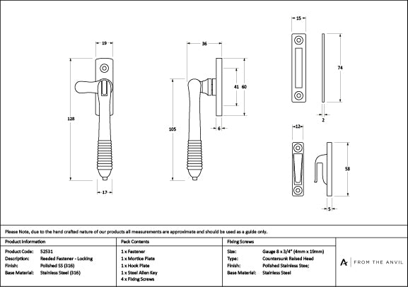 Polished Marine SS (316) Locking Reeded Fastener