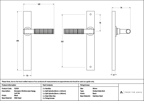 Black Brompton Slimline Lever Espag. Latch Set