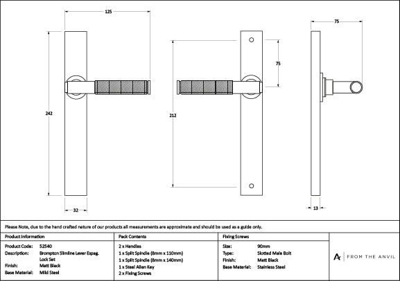 Matt Black Brompton Slimline Lever Espag. Latch Set