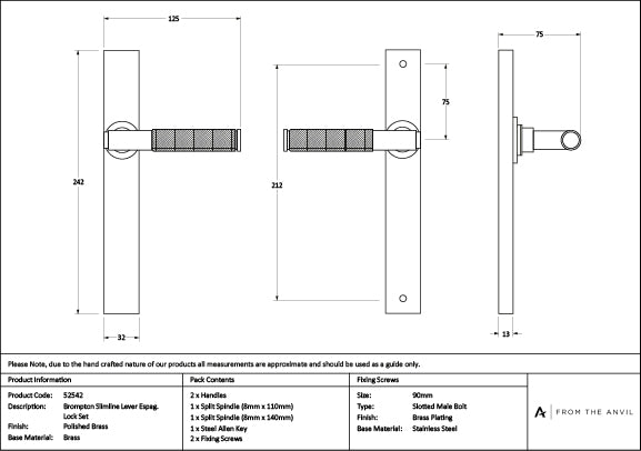 Polished Brass Brompton Slimline Lever Espag. Latch Set