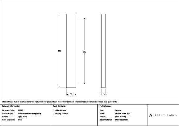 Aged Brass Slimline External Blank Plate (Each)