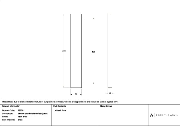 Satin Brass Slimline External Blank Plate (Each)