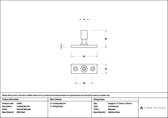 External Beeswax Locking Stay Pin