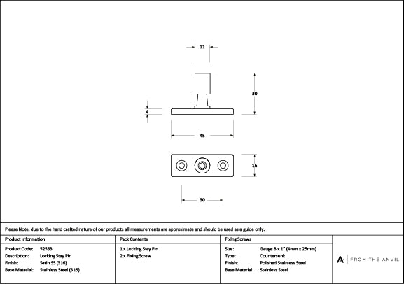 Satin Marine SS (316) Locking Stay Pin
