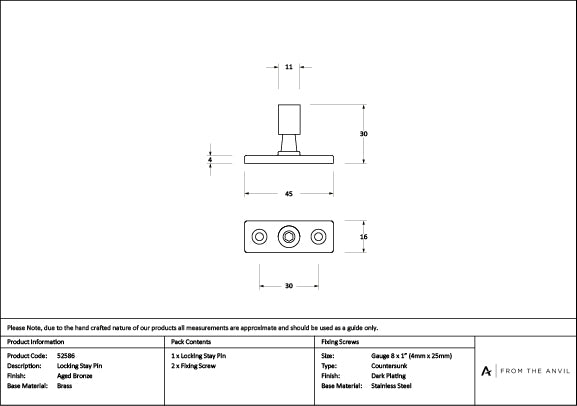 Aged Bronze Locking Stay Pin