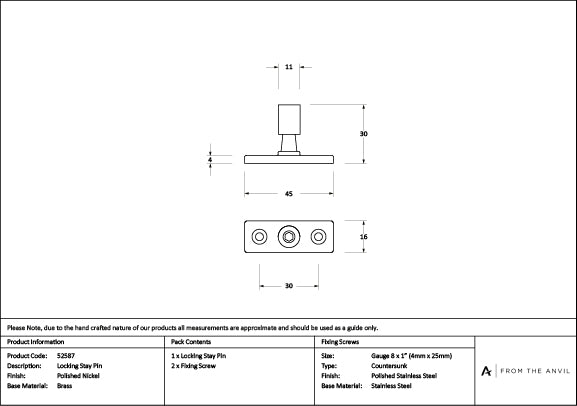 Polished Nickel Locking Stay Pin