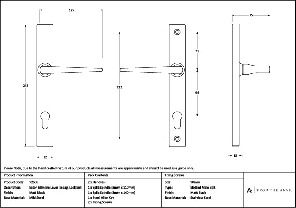 Matt Black Eaton Slimline Lever Espag. Lock Set
