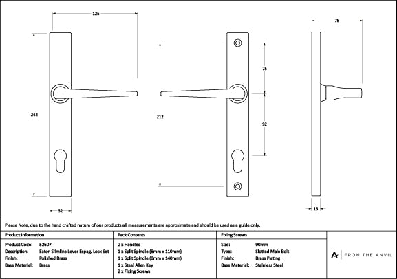 Polished Brass Eaton Slimline Lever Espag. Lock Set