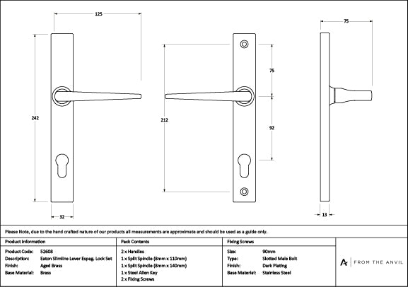 Aged Brass Eaton Slimline Lever Espag. Lock Set