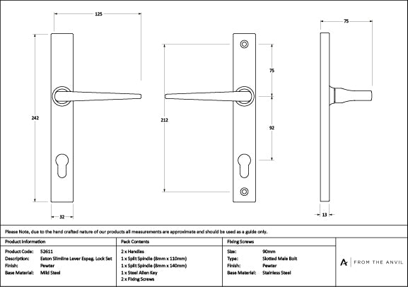 Pewter Eaton Slimline Lever Espag. Lock Set