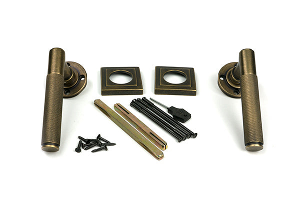 Burnished Brass Brompton Lever on Rose Set (Square) - Unsprung