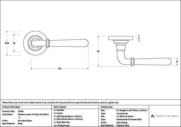 Burnished Brass Newbury Lever on Rose Set (Plain) - Unsprung