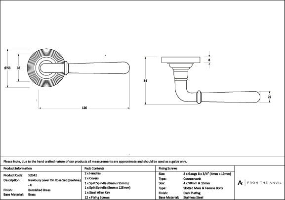Burnished Brass Newbury Lever on Rose Set (Beehive) - Unsprung