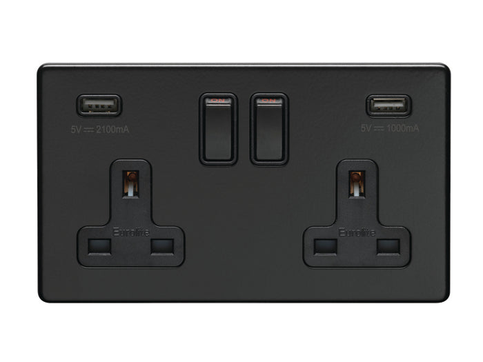 Eurolite Concealed 3mm 2 Gang Usb Socket - Matt Black