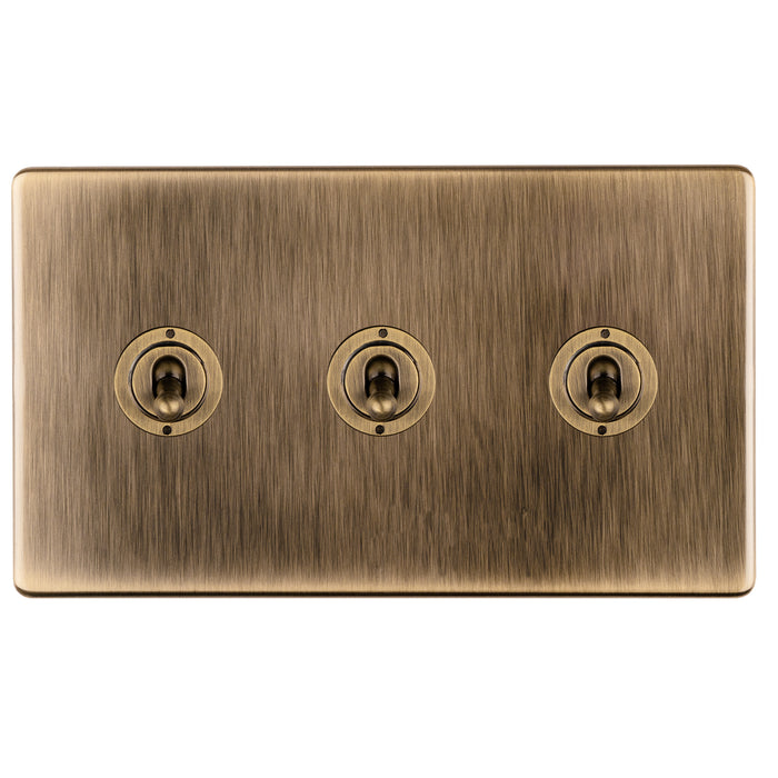 Eurolite 3 Gang 10Amp 2Way Toggle Switch  - Antique Brass