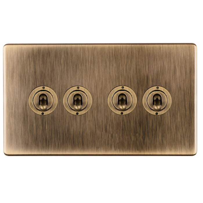Eurolite 4 Gang 10Amp 2Way Toggle Switch - Antique Brass
