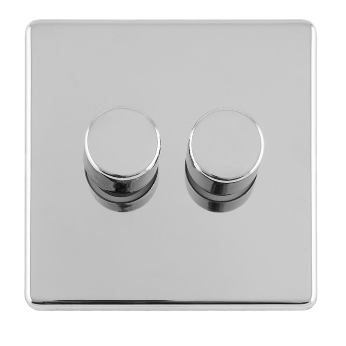 Eurolite Concealed 3mm 2 Gang Led Push On Off 2Way Dimmer - Polished Chrome
