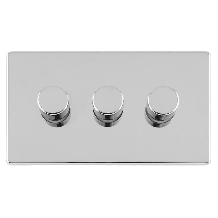 Eurolite Concealed 3mm 3 Gang Led Push On Off 2Way Dimmer - Polished Chrome