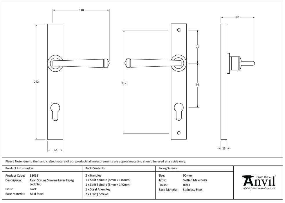 Black Avon Slimline Lever Espag. Lock Set