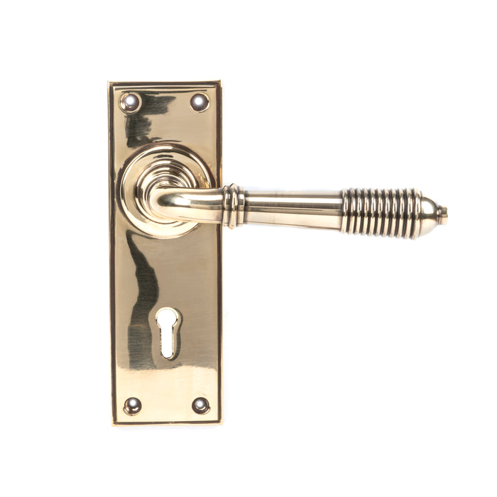 Aged Brass Reeded Lever Lock Set