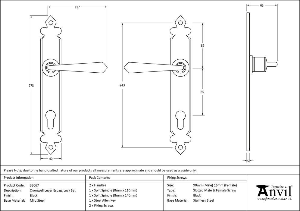 Black Cromwell Lever Espag. Lock Set