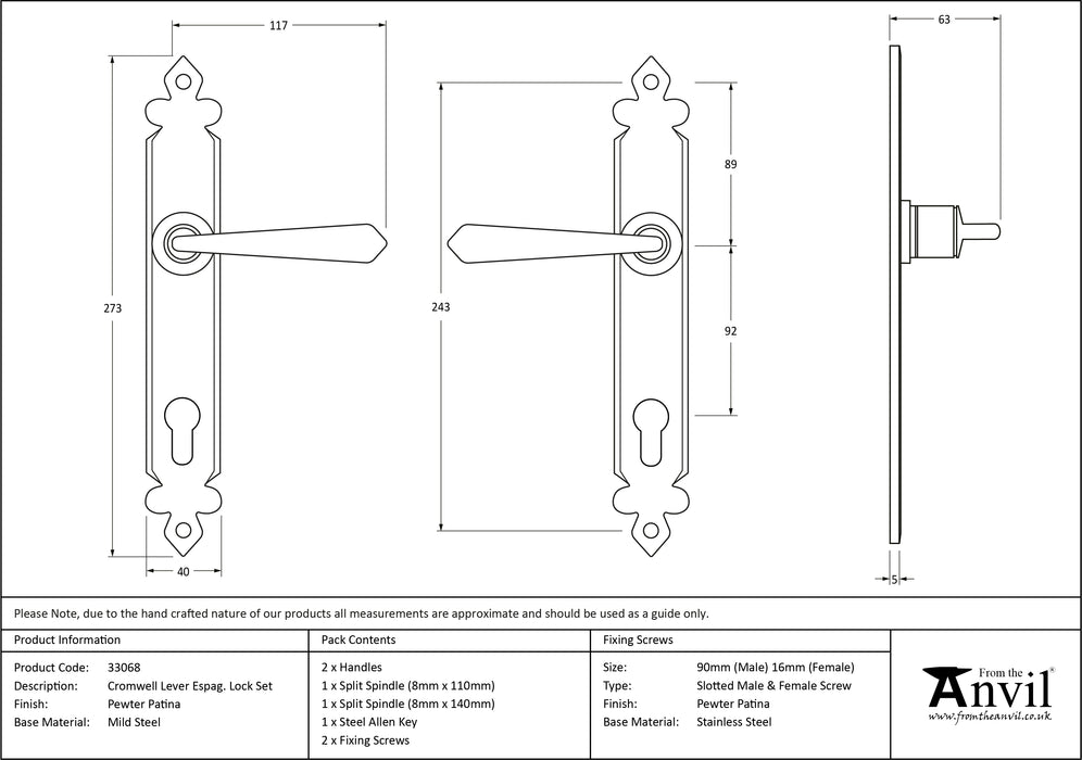 Pewter Cromwell Lever Espag. Lock Set